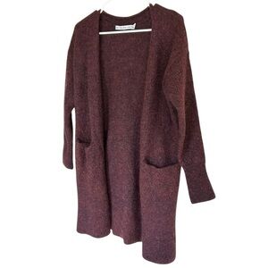 & Other Stories Burgundy Mohair Wool Blend Longline Open Front Cardigan Med Cozy